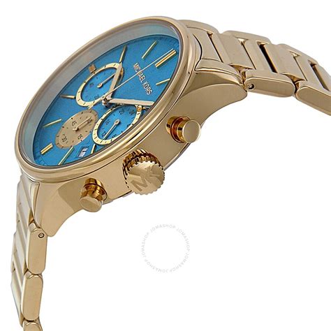 michael kors watch chronograph gold|Michael Kors turquoise face watch.